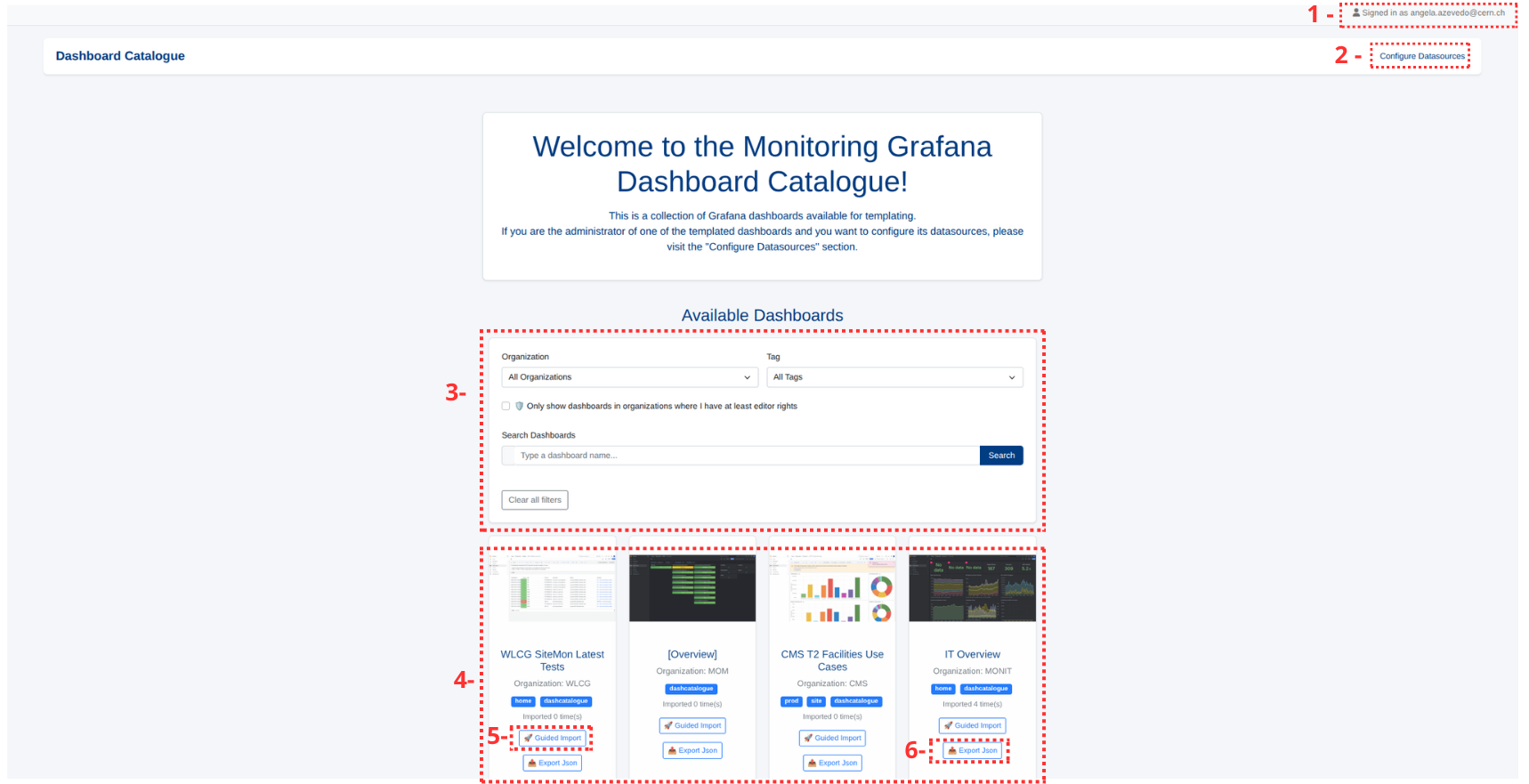 Dashboard Catalogue Home Page